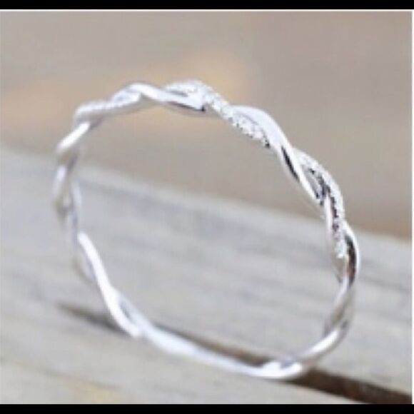 Twisted White Gold PLATED Eternity Ring - Picture 3 of 6